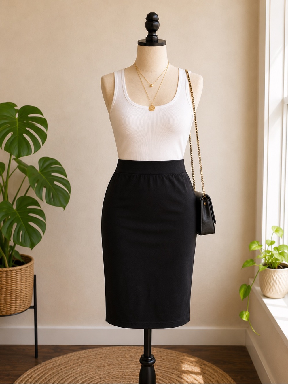 Classic Black Midi Skirt - Comfortable Everyday Style | L